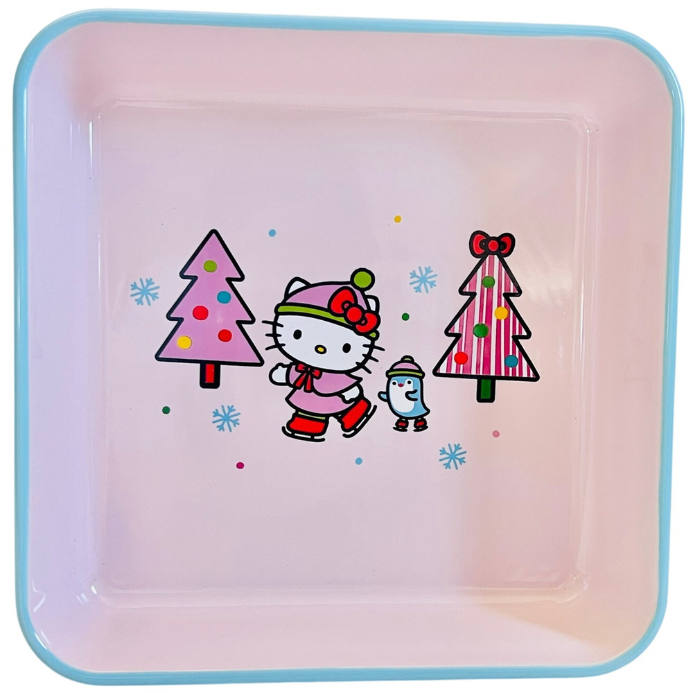 Hello Kitty Square Baking Pan 9" Christmas Ice Skates Ceramic Casserole Bakeware